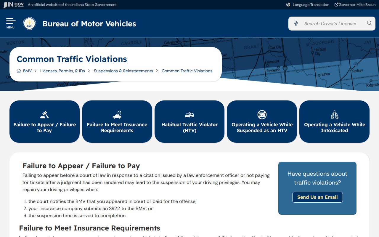 Indiana BMV failure-to-appear information for Vigo County traffic warrants